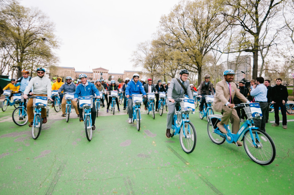 A shot from the launch of Indego bike share in Philadelphia. Photo by Darren Burton.
