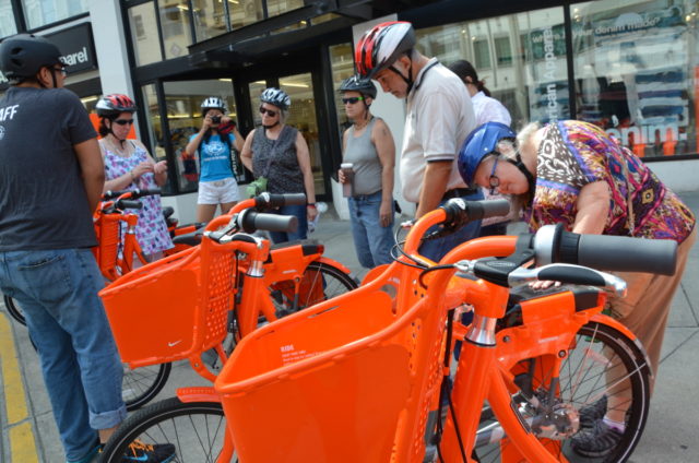 examining bikes