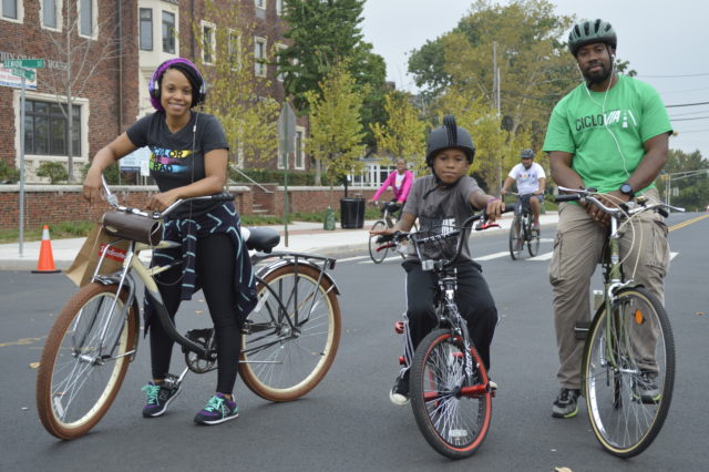 Black family on bikes